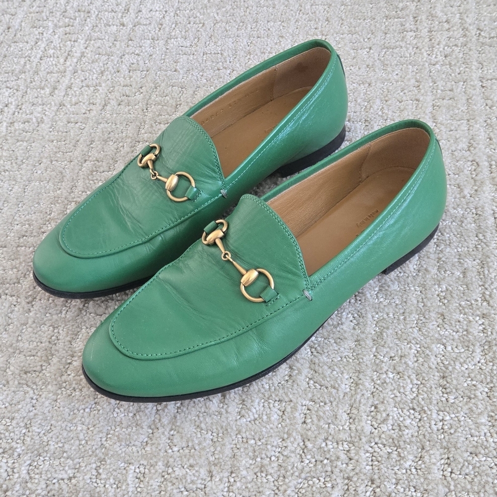Gucci Green Leather Loafers with Gold Hardware - Picture 2 of 5